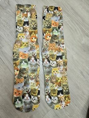 Cat Print Crew Socks - Multicolor Cat Faces